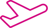 An outlined icon of a plane in a pink colour