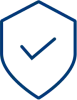 An outlined icon of a shield with a checkmark in its centre